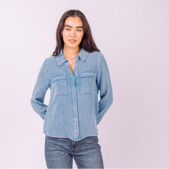 Blue Denim‎ Button-Up Shirt nwt - Picture 4 of 7